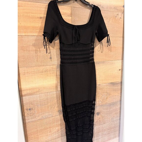 NEW HOUSE OF CB LILLA Add To Wishlist BLACK OPENWORK BLACK KNIT MIDI DRESS SIZE - Picture 8 of 13